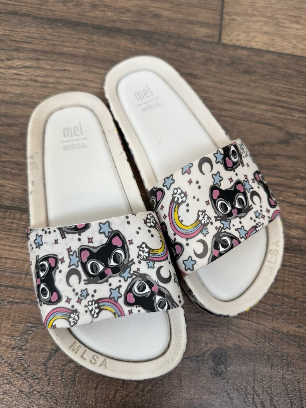 Mel By Mini Melissa Slides Cat Rainbow Flip Flops Girls Sz 1 Scented